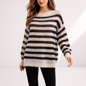 Anthropologie Maeve Sheer Italian Mohair Stripe Oversized Sweater NWT Small